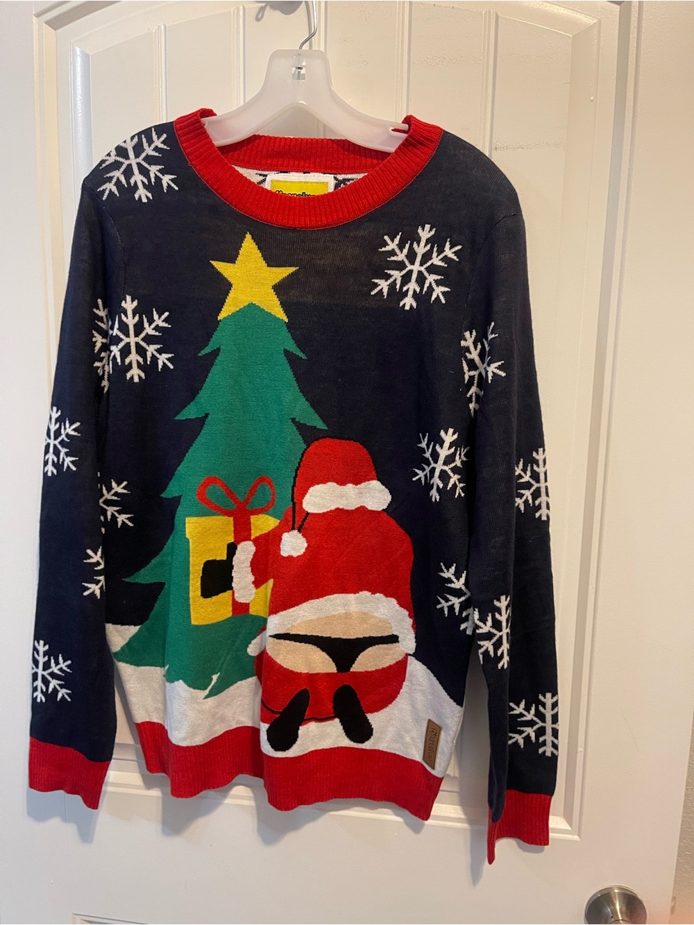 Tipsy Elves Christmas Novelty Sweater - Navy with Red & Green Holiday Motif